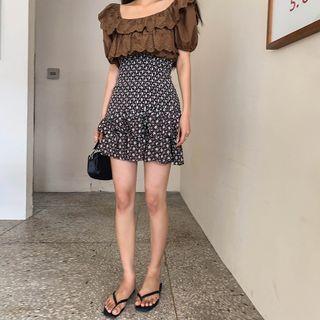 Smocked Floral Layered Miniskirt