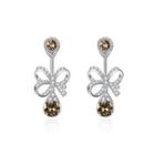 925 Sterling Silver Elegant Fashion Romantic Bowknot And Water Drop Shape Earrings With Champagne Austrian Element Crystal Champagne - One Size