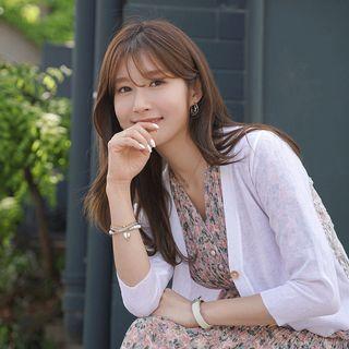 Lace-panel Cropped Lightweight Cardigan