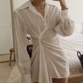 V Neck Long Sleeve Shirt Dress