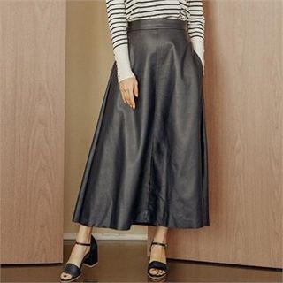 Band-waist Fuax-leather Maxi Skirt Black - One Size