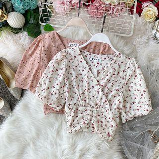 V-neck Floral Cropped Top