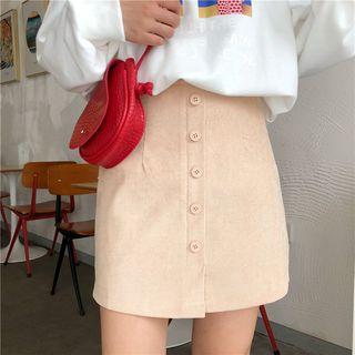Button A-line Mini Skirt