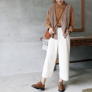 Double-breasted Cable-knit Chenille Vest