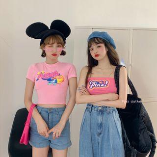 Short-sleeve Lettering T-shirt / Strapless Top