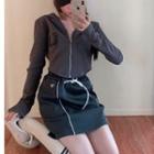 Cropped Zip Jacket / Drawstring Mini A-line Skirt