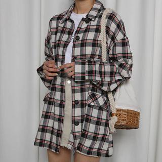 Flap Oversized Plaid Shirt One Size