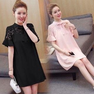 Ruffle Sleeve Lace Panel A-line Dress