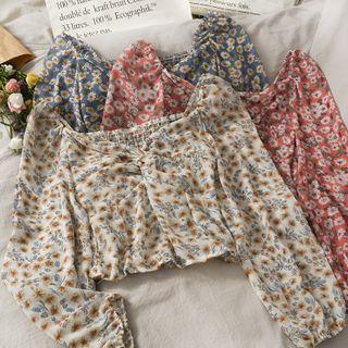 Off-shoulder Twisted Floral Crop Top In 5 Colors