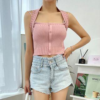 Halter Double-strap Knit Crop Top