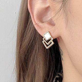 Square Rhinestone Alloy Earring Bm0148 - Square - White - One Size