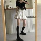 Short-sleeve Bow Crop Top / A-line Mini Skirt