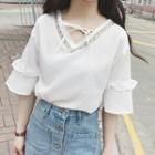 Frilled Bell-sleeve Chiffon Top