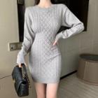 Long-sleeve Cable Knit Mini Bodycon Dress