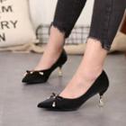 Faux Suede Bead End Ribbon Pumps