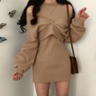 Set: Sleeveless Mini Dress + V-neck Cropped Sweatshirt