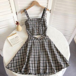 Set: Plaid Crop Tank Top + Mini A-line Skirt