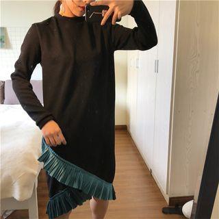 Pleated Hem Long Sleeve Dress