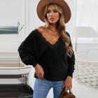 Long-sleeve Lace V-neck Cut-out Sweater