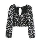 Bow Print Cropped Blouse