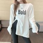 Long-sleeve Lettering Print Slit-hem T-shirt