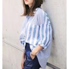Oversized Striped Panel Blouse Blue - One Size