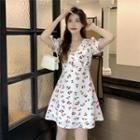 Elbow-sleeve V-neck Cherry Print A-line Dress (various Designs)