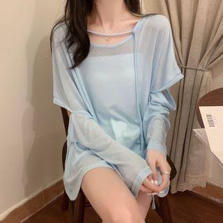 Long-sleeve Cut Out Plain T-shirt