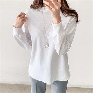 Frill-neckline Plain Pullover