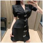 Short-sleeve Rhinestone Bow Shirtdress
