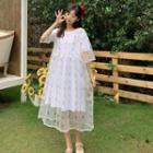 Set: Short Sleeve Print T-shirt Dress + Mesh Dress