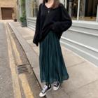 High-waist Pleated Skirt Dark Green - One Size