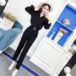 Set: V-neck Blouse + Skinny Pants