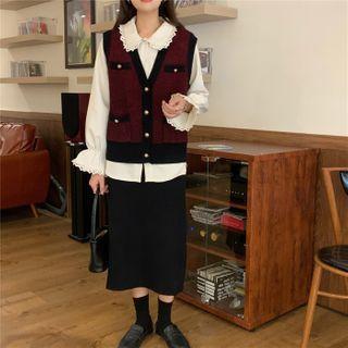 Lace Trim Blouse / Sweater Vest