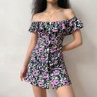 Floral Ruffle Trim Off-shoulder Mini A-line Dress