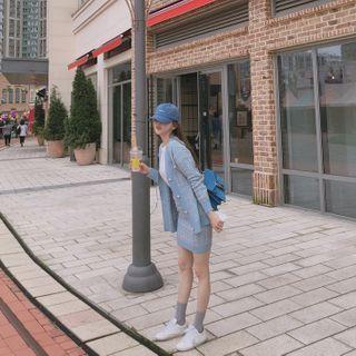 Set: Faux-pearl Pastel Tweed Cardigan + Skirt