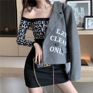Lettering Blazer / Off-shoulder Long-sleeve Crop Top / Pencil Skirt