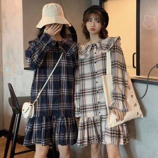 Plaid Ruffle Hem Shirt Dress