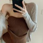 Ribbed Knit Cardigan / Strapless Top