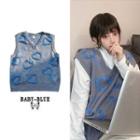 Heart Jacquard Sweater Vest M34 - Gray & Blue - One Size