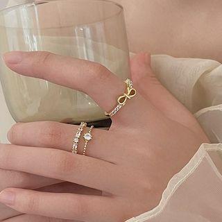 Rhinestone Ring (various Designs) Set Of 2 - Gold - One Size