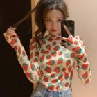 Strawberry Print Long-sleeve T-shirt As Shown In Figure - One Size