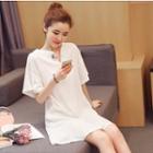 Short-sleeve Notch Neck A-line Dress