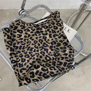 Short-sleeve Leopard Print T-shirt Leopard - Black & Brown - One Size