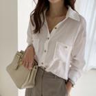 Dual-pocket Linen Blend Shirt Ivory - One Size