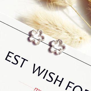 925 Sterling Silver Perforated Flower Stud Earring 1 Pair - Flowers - Silver - One Size