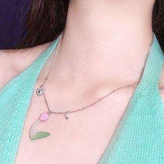 Flower Necklace Pink & Green - One Size