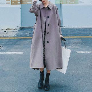 Puff Sleeve Plain Fleece Coat