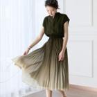 Cap-sleeve Ombre Mesh Midi Dress