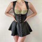 Sleeveless Faux Leather Corset A-line Dress